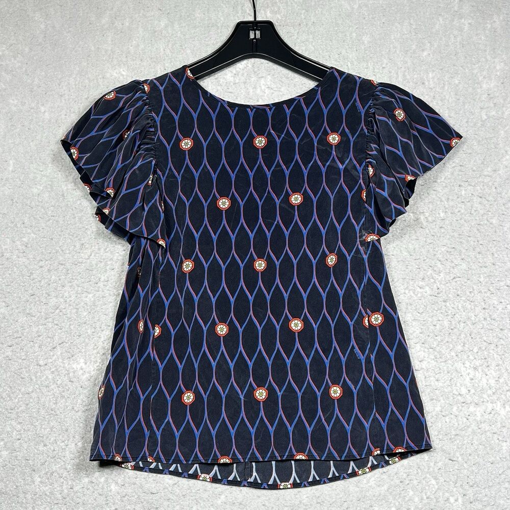 Kenzo X H&M Blouse Women’s Size 4 Blue Black Short Sleeve Top